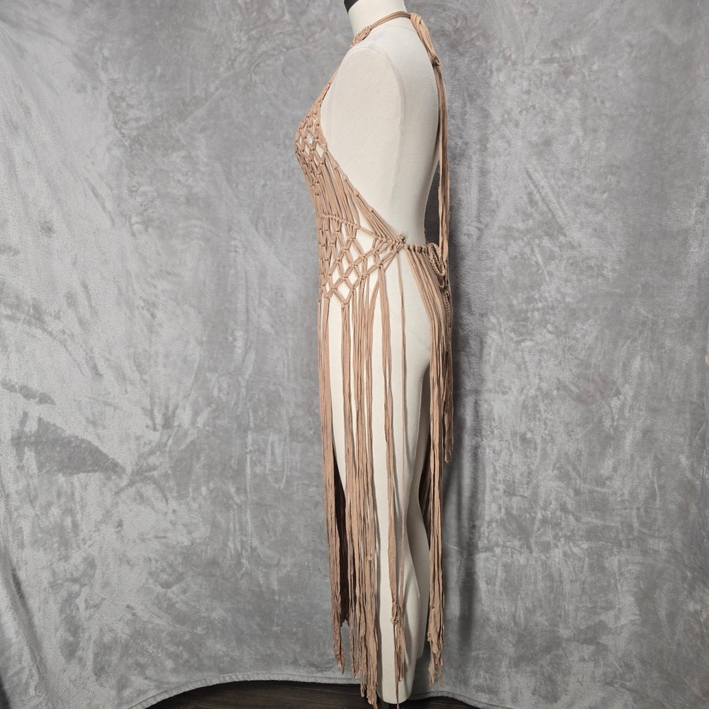 Love Sense Coverup Layer Dress Women S/M Tan Boho Fringe Halter Festival Macrame - Picture 2 of 12